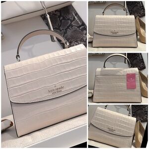 KATE SPADE New York Croc Embossed Leather Top Handle Satchel in Bone, NWT